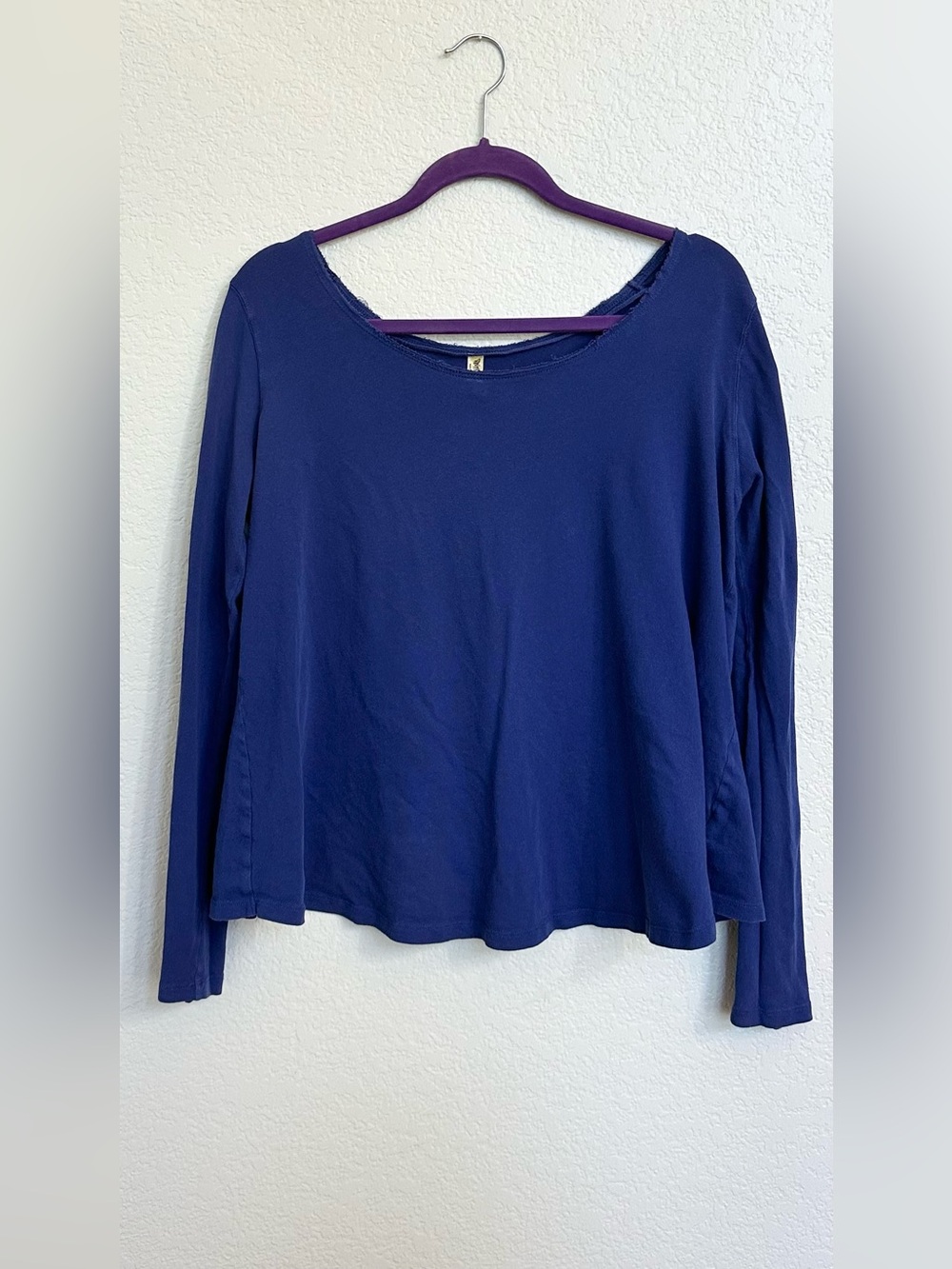 Free People Blue Open Back Long Sleeve Cotton Top Medium